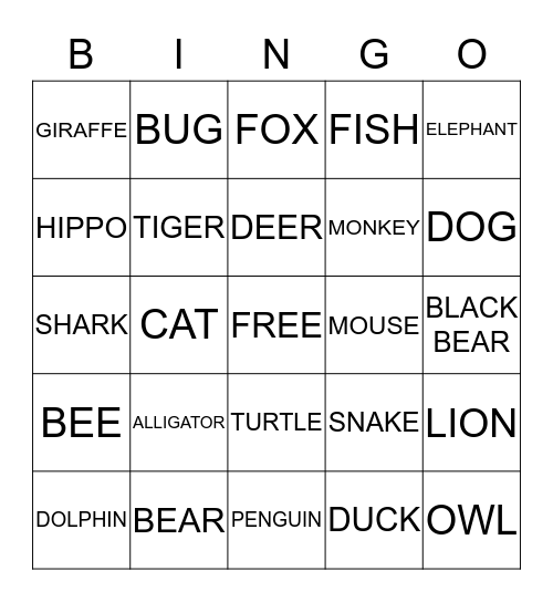 ANIMALS Bingo Card