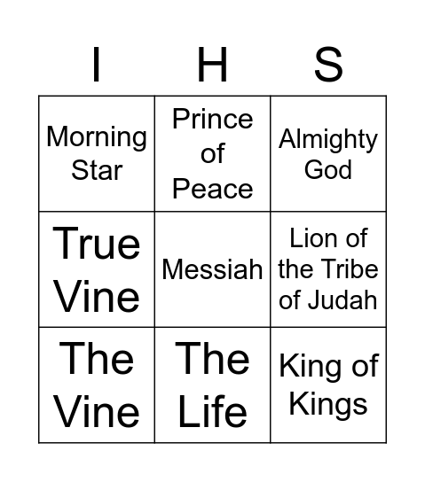 Names/Titles of Jesus Bingo Card