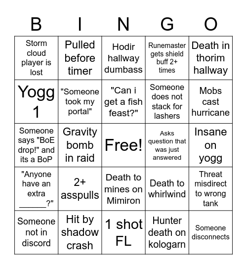 Ulduar bingo Card