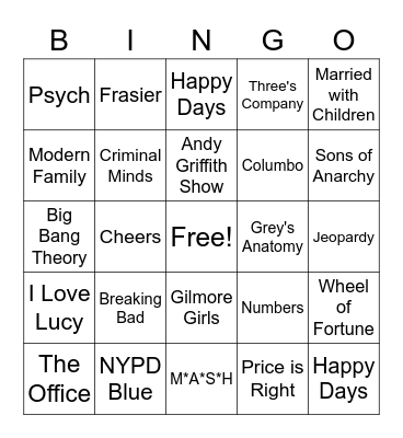 Great TV Shows Bingo Card