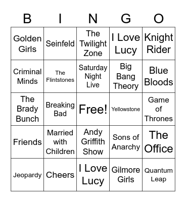 Great TV Shows Bingo Card