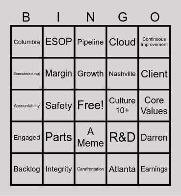 State Of The Union Bingo Card