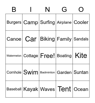 Summer Vacation Bingo Card