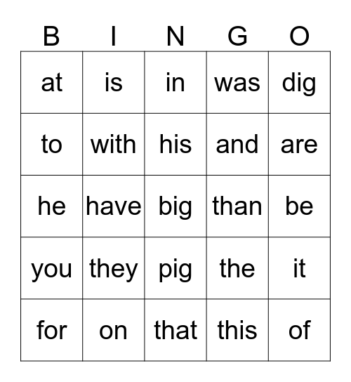 Spelling/Sight Words Week 6 Bingo Card