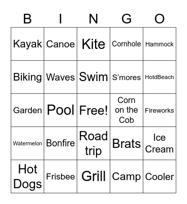 Summer Vacation Bingo Card