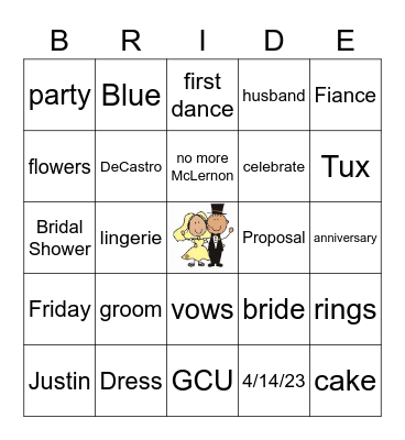 Bridal Shower Bingo Card