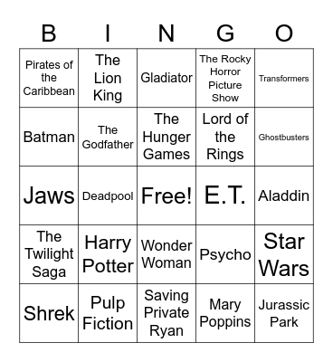 Top Movies Bingo Card