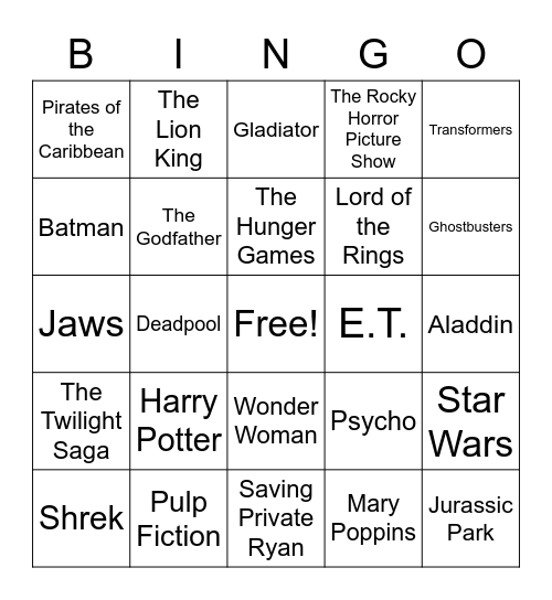 Top Movies Bingo Card