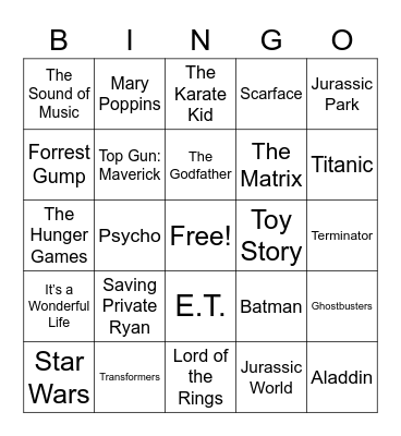 Top Movies Bingo Card