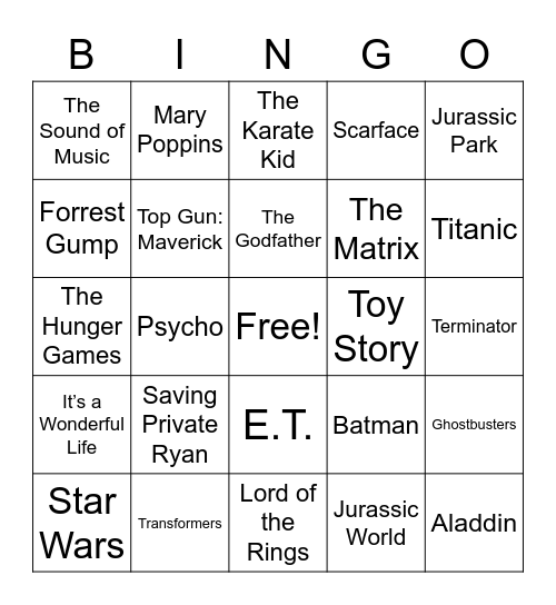 Top Movies Bingo Card