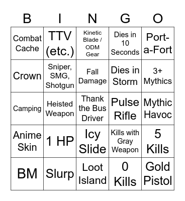 Fortnite Chapter 4 Season 2 Spectating Bingo Card