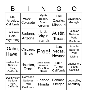 Let's Take a Vacation Bingo Card