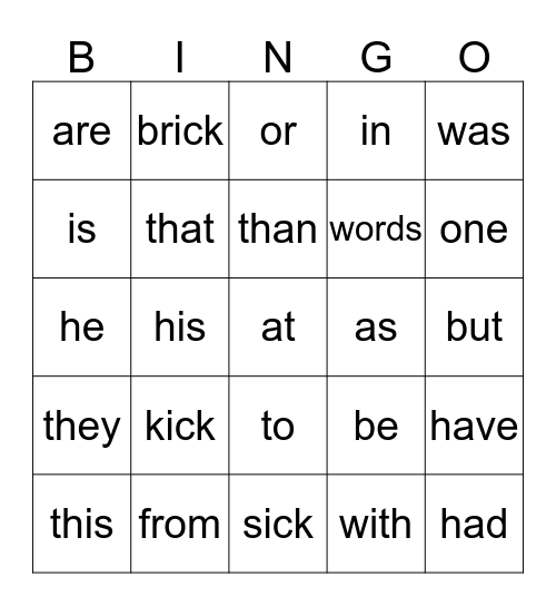 Spelling/Sight Words Week 8 Bingo Card