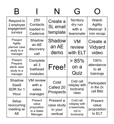 SaaS SDR Bootcamp BINGO Card