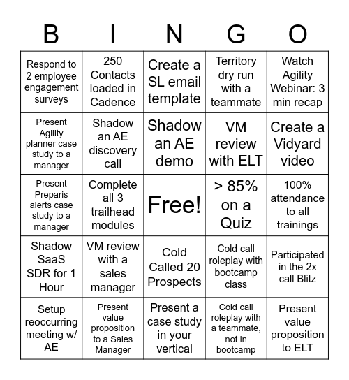 SaaS SDR Bootcamp BINGO Card