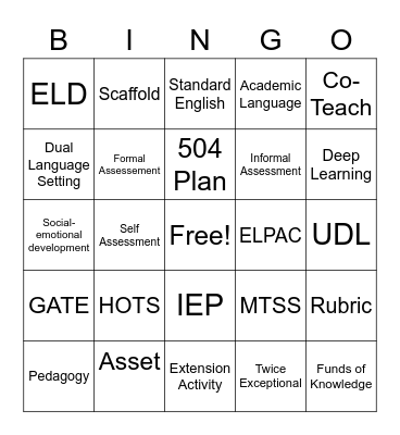 Education BINGO Card