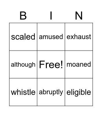 Vocabulary words/perception Bingo Card