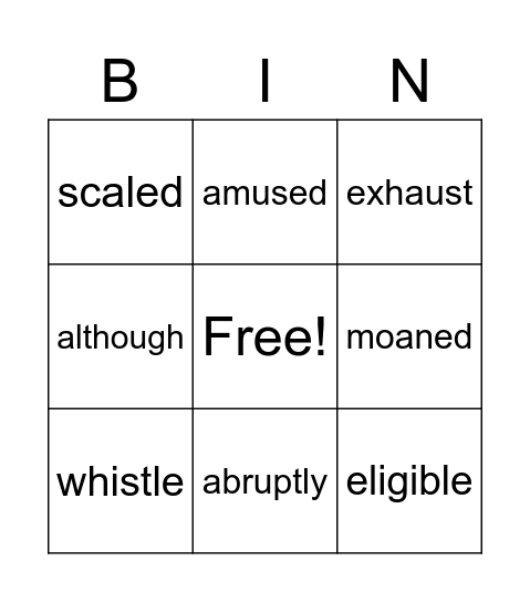 Vocabulary words/perception Bingo Card