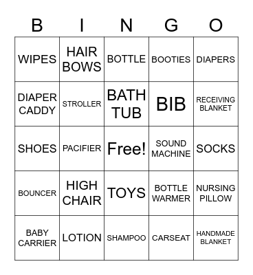 Ashley's Baby Shower Bingo Card