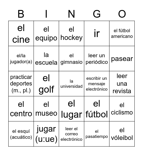 Senderos 1 Lesson 4 Vocab Bingo Card