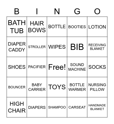 Ashley's Baby Shower Bingo Card