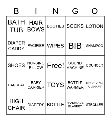 Ashley's Baby Shower Bingo Card