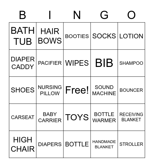 Ashley's Baby Shower Bingo Card