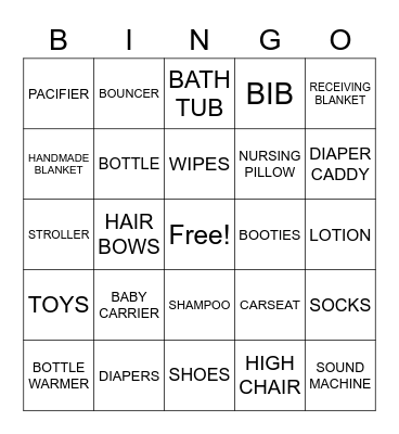 Ashley's Baby Shower Bingo Card