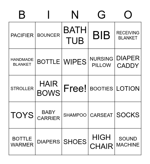 Ashley's Baby Shower Bingo Card