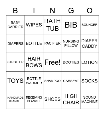 Ashley's Baby Shower Bingo Card