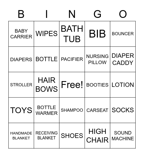 Ashley's Baby Shower Bingo Card