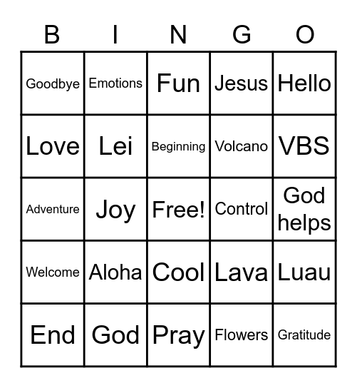 Aloha Luau Bingo Card