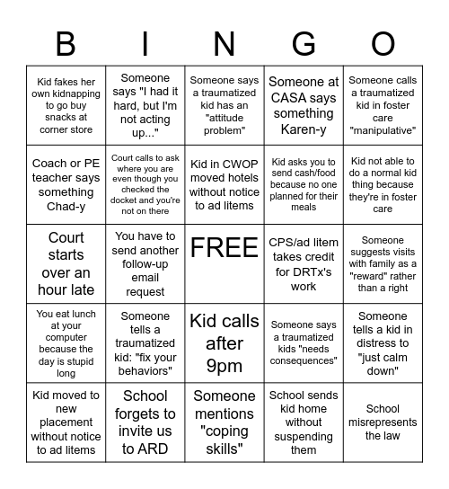 Foster Care Bingo: Daily Puzzle Bingo Card