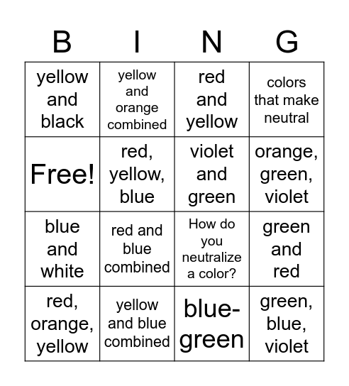 Color Wheel Bingo Card