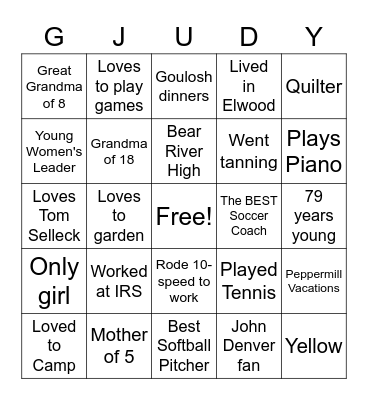 Grandma Judy Memory Bingo Card
