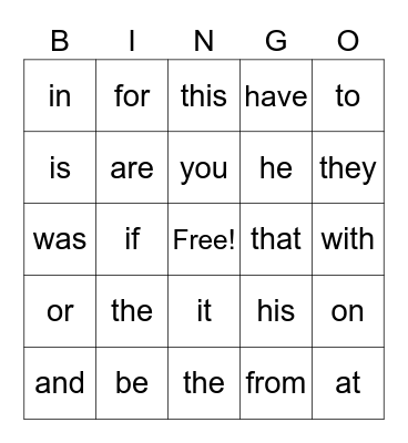 HEART WORDS Bingo Card