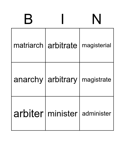 Unit 16 Bingo Card