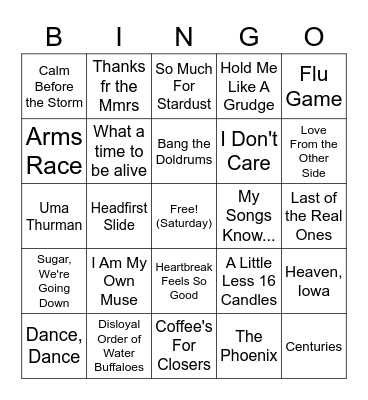 SMFT Setlist Bingo Card