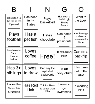 Find a friend who... Bingo Card