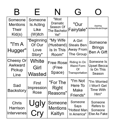 THE BACHELOR Bingo Card