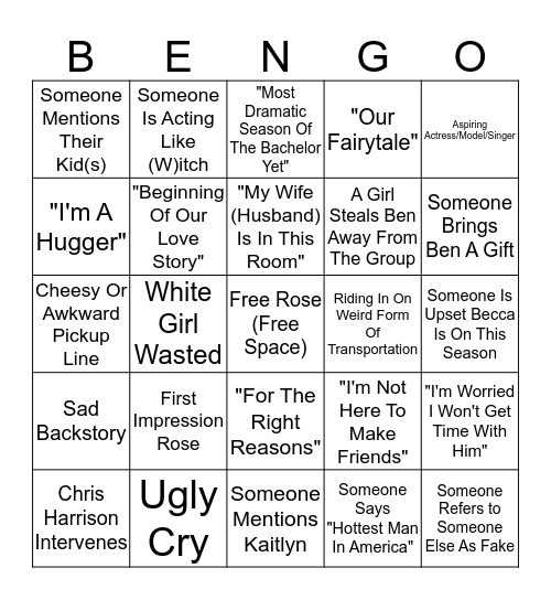 THE BACHELOR Bingo Card