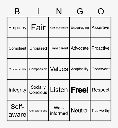 Ethics Bingo Card