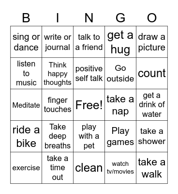 Coping Skills Bingo Card