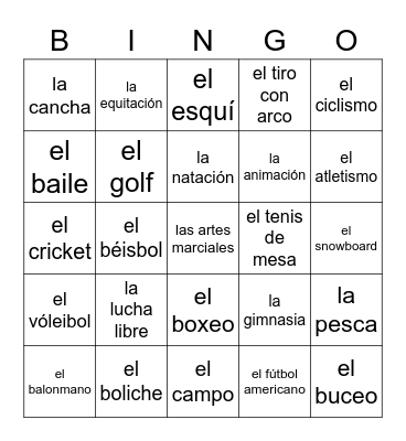 Deportes Bingo Card