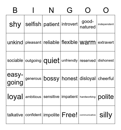 GOOD AND BAD character traits Bingo Card