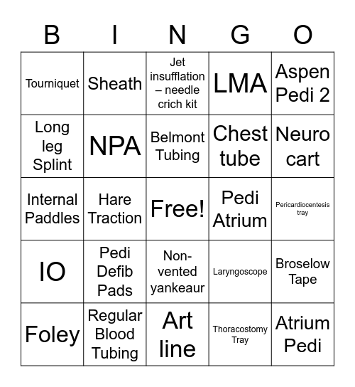 Trauma Bingo Card