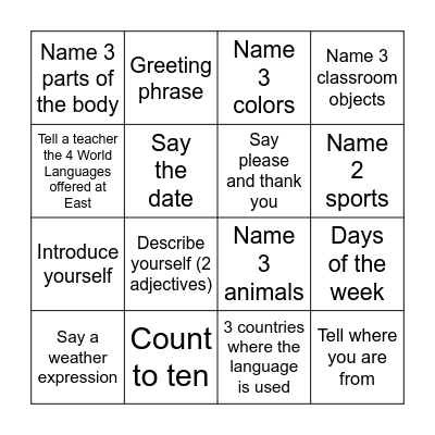 Language Learning Challenge Bingo Card