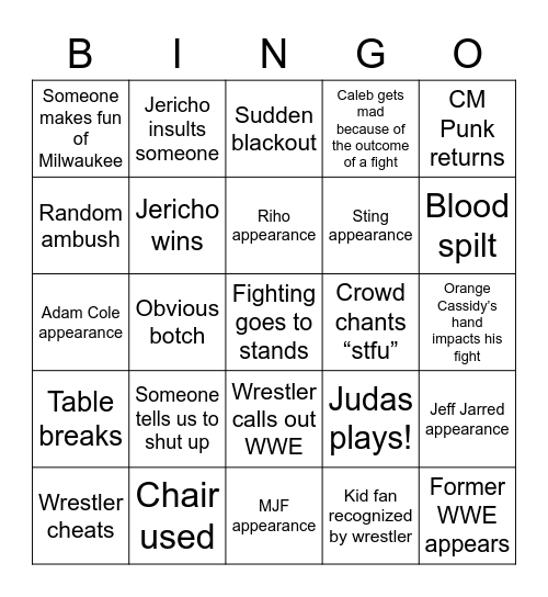 AEW Bingo Card