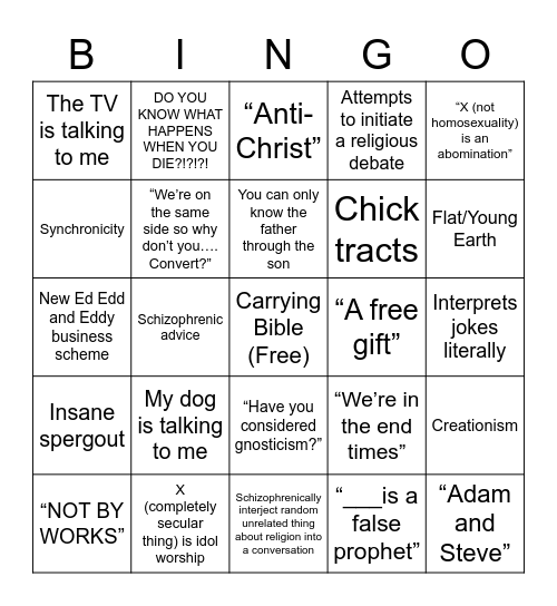 Psycho Safari Bingo Card