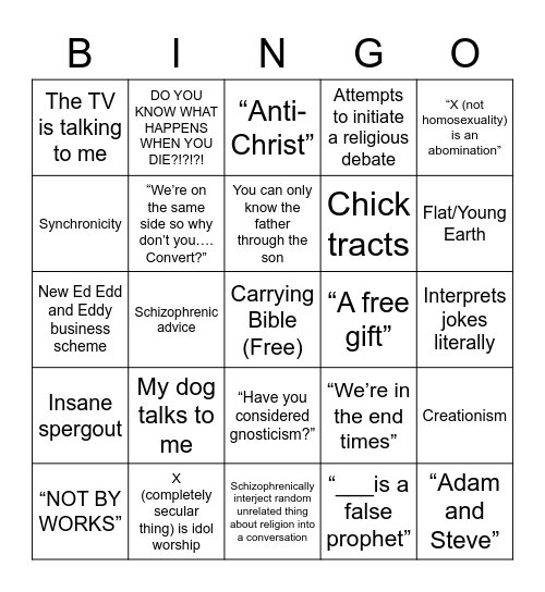 Psycho Safari Bingo Card